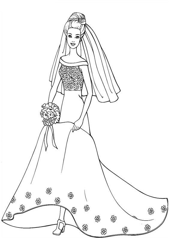 Kolorowanka Barbie w sukni ślubnej