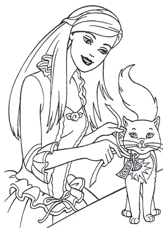 Kolorowanka Barbie z kotkiem