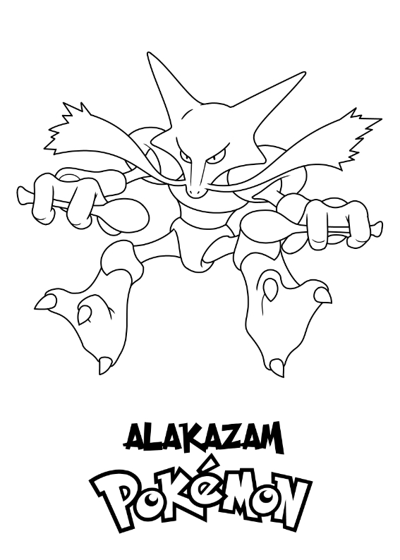Pokemon Alakazam kolorowanka do wydruku. Drukuj i pokoloruj kolorowankę przedstawiającą Pokemony