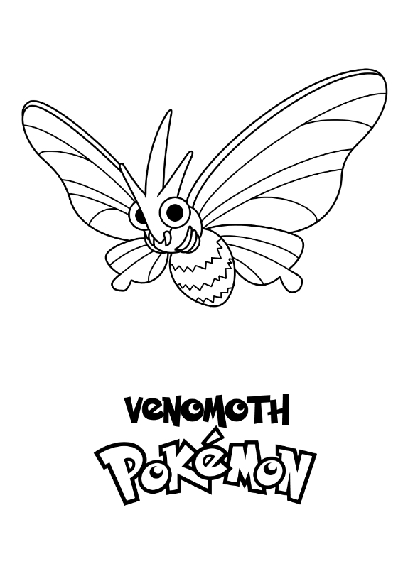 Pokemon Venomoth kolorowanka do wydruku. Drukuj i pokoloruj kolorowankę przedstawiającą Pokemony