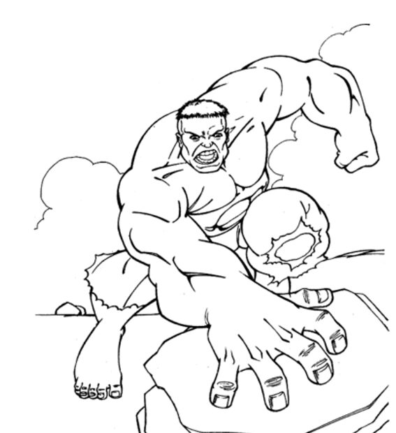 Hulk kolorowanka do wydruku, Hulk chwyta skałę