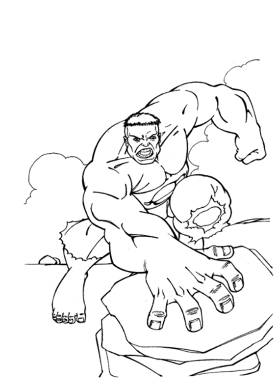 Hulk kolorowanka do wydruku, Hulk chwyta skałę