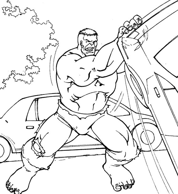 Hulk kolorowanka do wydruku, Hulk podnosi samochód