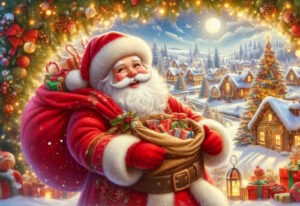Święty Mikołaj rozdaje prezenty