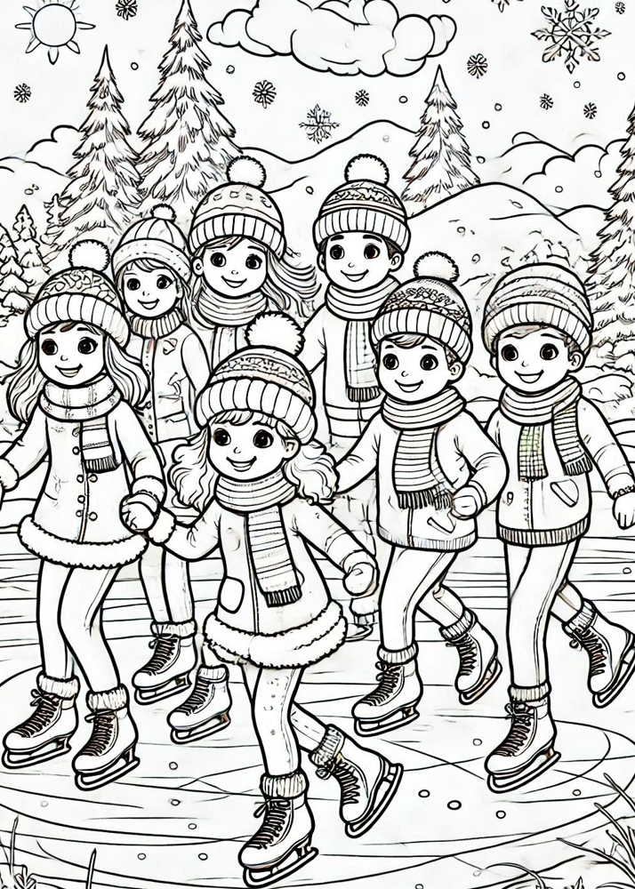 Kolorowanka Zima – obrazek do pokolorowania. Pejzaż zimowy, pobierz, wydrukuj i pokoloruj.