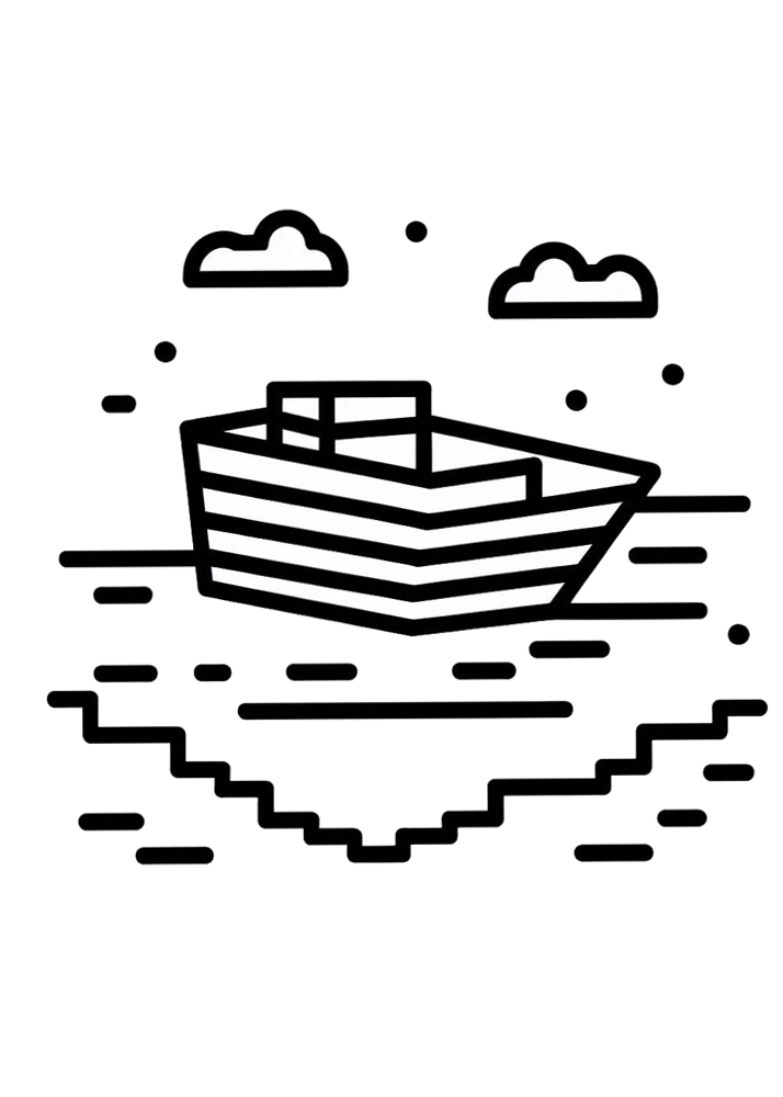 Kolorowanka w stylu Minecraft, przedstawiający blokowe postacie, pojazdy, zwierzęta lub krajobrazy. Obrazek zawiera jedynie kontury i krawędzie, bez wypełnień ani kolorów, idealny jako kolorowanka dla dzieci.