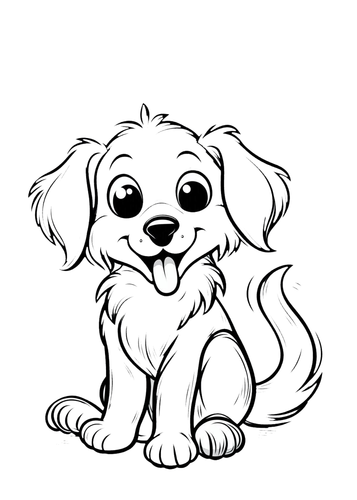 Kolorowanki do wydruku ze zwierzętami. Na kolorowance piesek merdający ogonkiem.