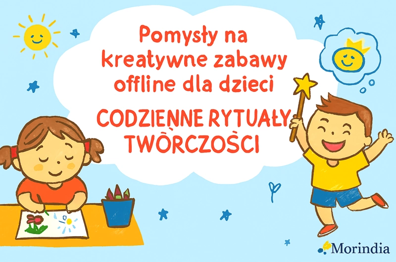 Dzieci rysujące i bawiące się offline – obrazek wyróżniający do wpisu o rytuałach twórczości