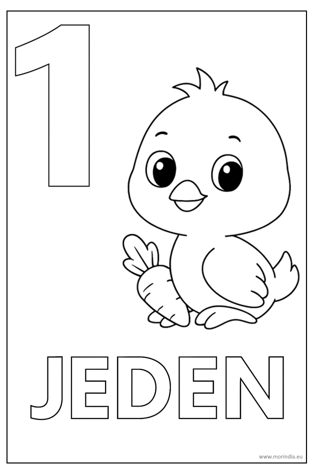 Kolorowanka 1 Kaczuszka Kaja – edukacyjna ilustracja do nauki liczenia i kolorowania.