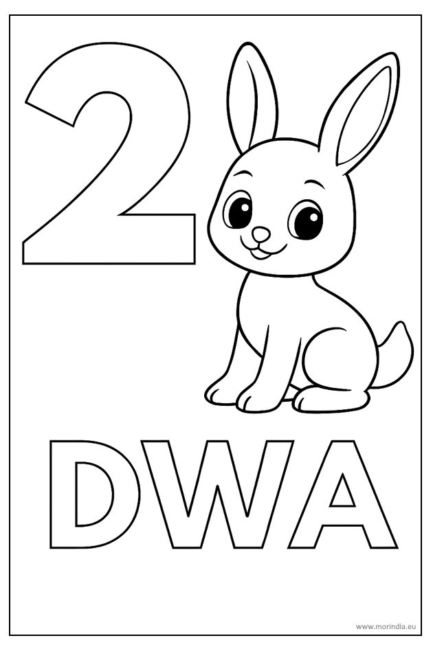 Kolorowanka 2 Zajączek Zuzia – edukacyjna ilustracja do nauki liczenia i kolorowania.