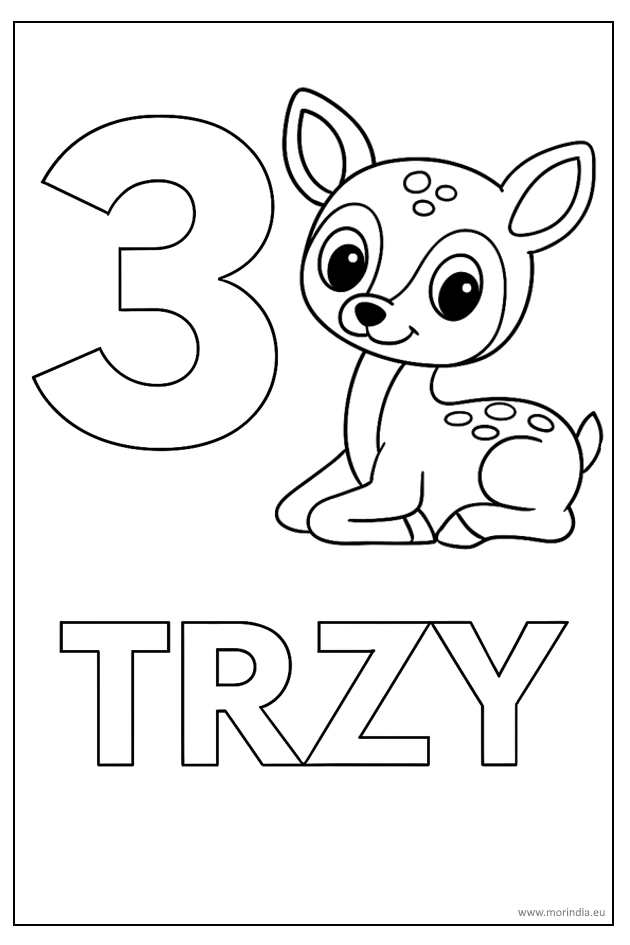 Kolorowanka 3 Sarenka Sara – edukacyjna ilustracja do nauki liczenia i kolorowania.