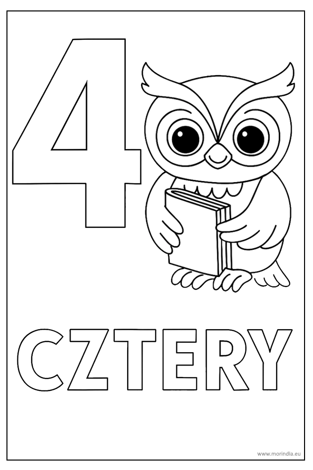 Kolorowanka 4 Sowa Krystyna z książką – edukacyjna ilustracja do nauki liczenia i kolorowania.