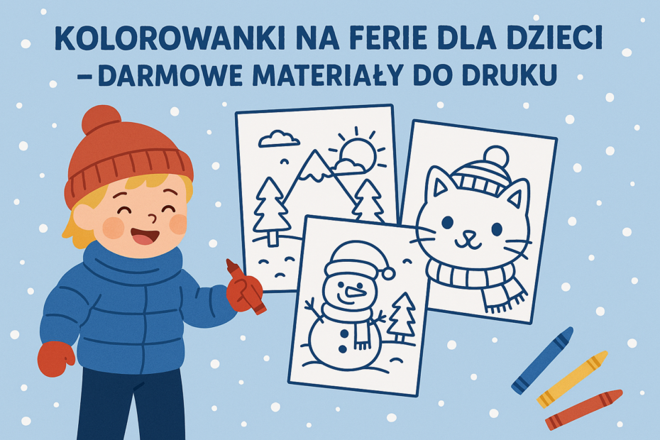 Dzieci kolorujące zimowe obrazki podczas ferii w domu – darmowe materiały do druku