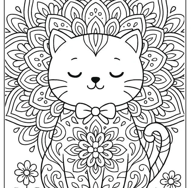 Kolorowanka kot-mandala – obrazek do druku dla dzieci i dorosłych