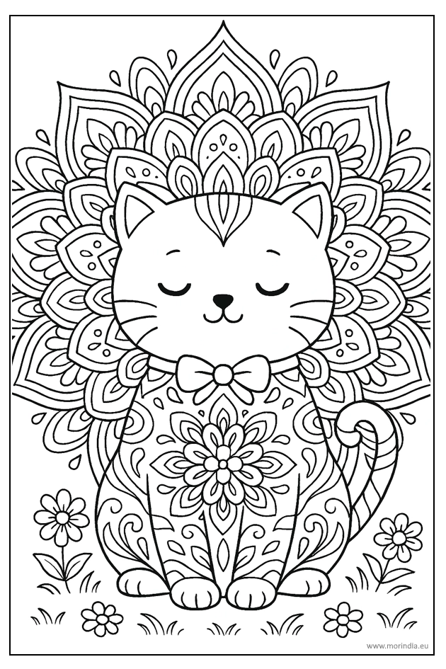 Kolorowanka kot-mandala – obrazek do druku dla dzieci i dorosłych