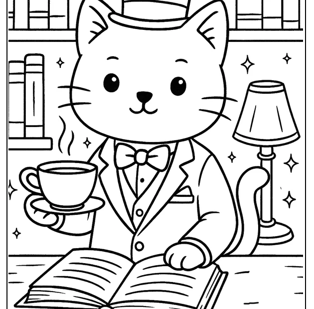 Kolorowanka kot w kapeluszu – obrazek do druku dla dzieci