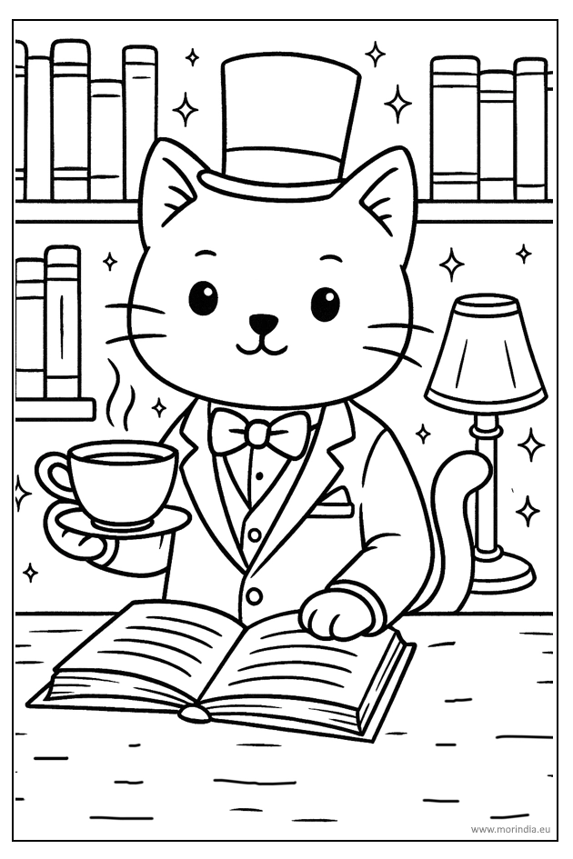 Kolorowanka kot w kapeluszu – obrazek do druku dla dzieci