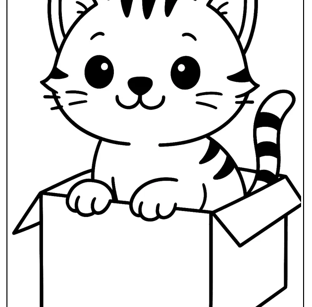 Kolorowanka kotek w pudełku – obrazek do druku dla dzieci