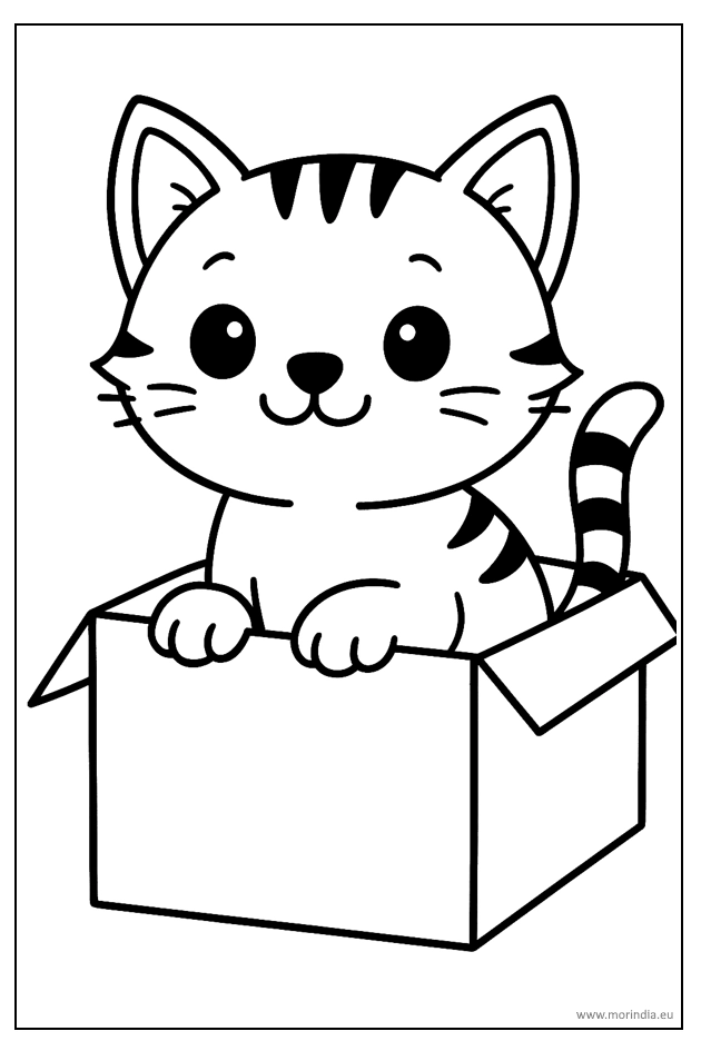 Kolorowanka kotek w pudełku – obrazek do druku dla dzieci
