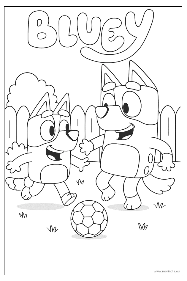 kolorowanka Bluey i Bandit grają w piłkę do druku