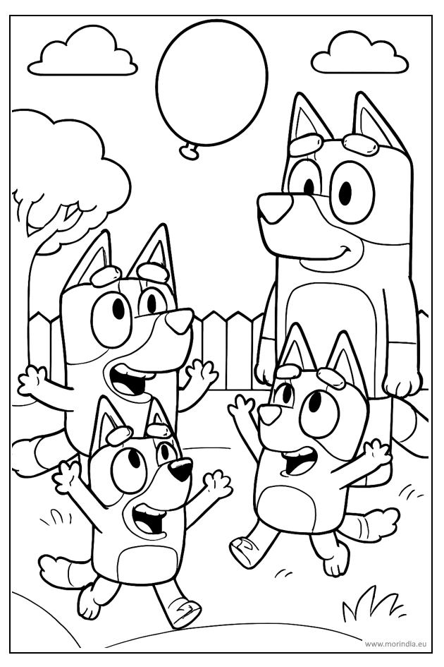 Kolorowanka Bluey – Keepy Uppy z balonikiem – obrazek do druku dla dzieci