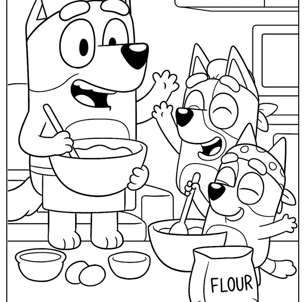kolorowanka Bluey rodzinne gotowanie do druku
