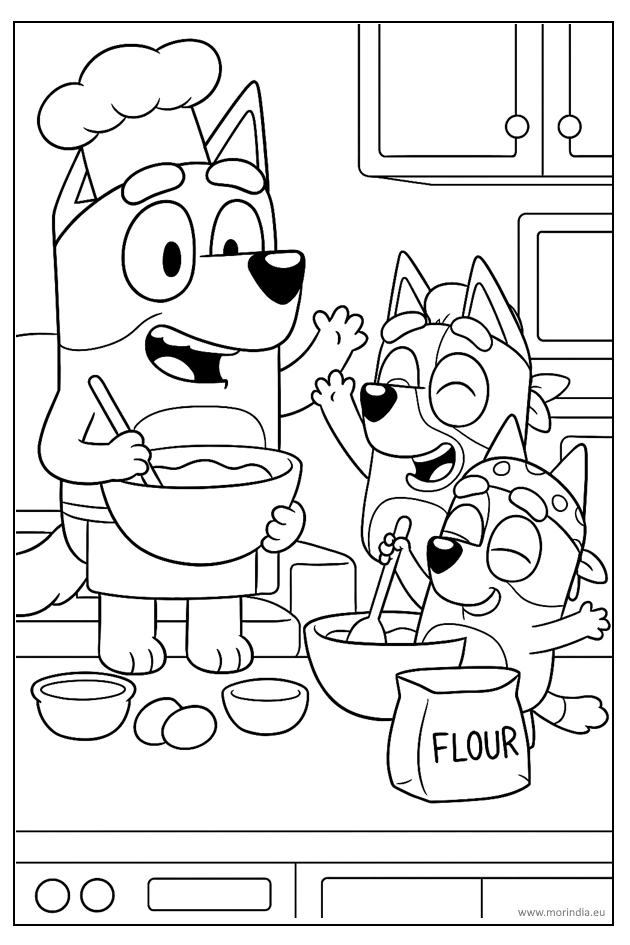 kolorowanka Bluey rodzinne gotowanie do druku