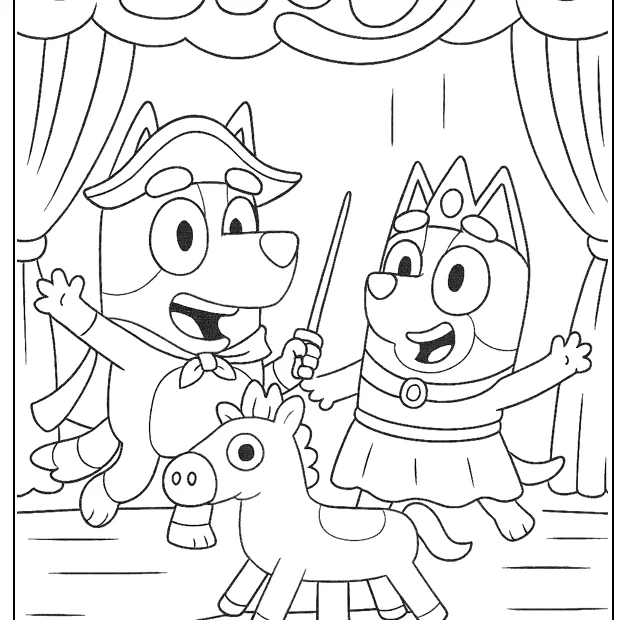 kolorowanka Bluey teatrzyk z przebierankami do druku