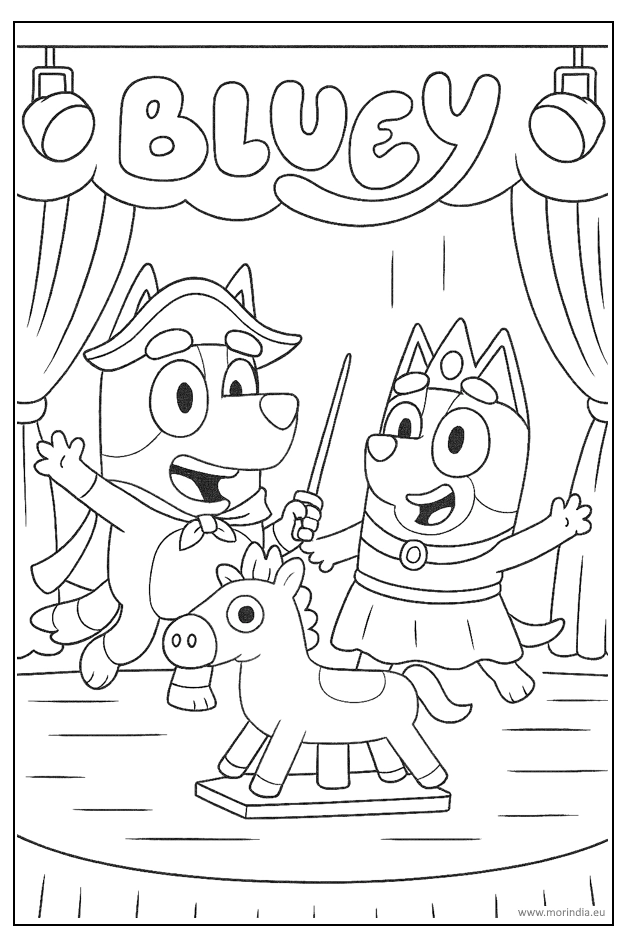 kolorowanka Bluey teatrzyk z przebierankami do druku