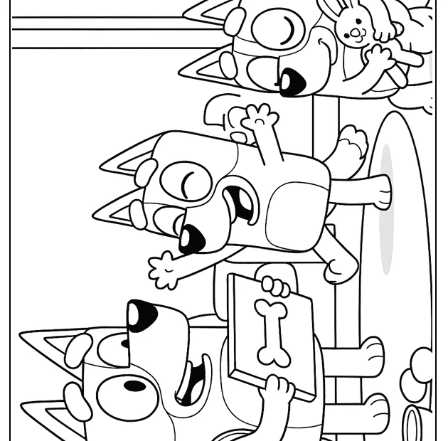 kolorowanka Bluey zabawa w salonie do druku