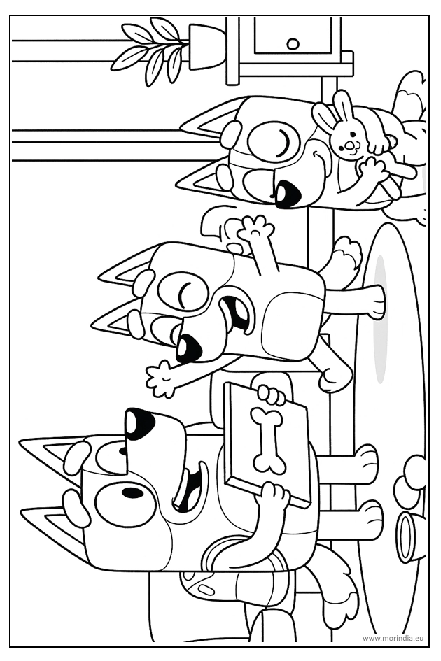 kolorowanka Bluey zabawa w salonie do druku