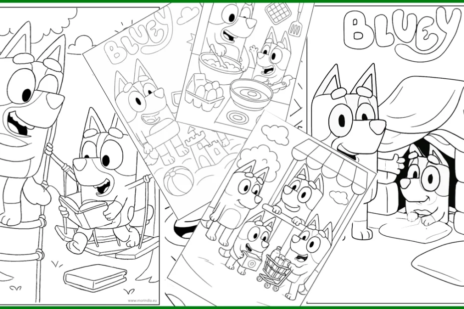 Kolorowanki Bluey do druku dla dzieci – zestaw obrazków do pokolorowania