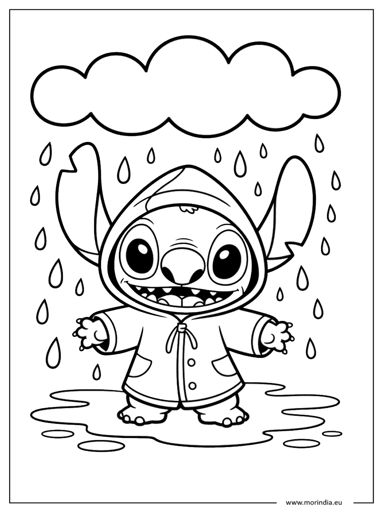 Kolorowanka Stitch kawaii 23 – Stitch w deszczu A4