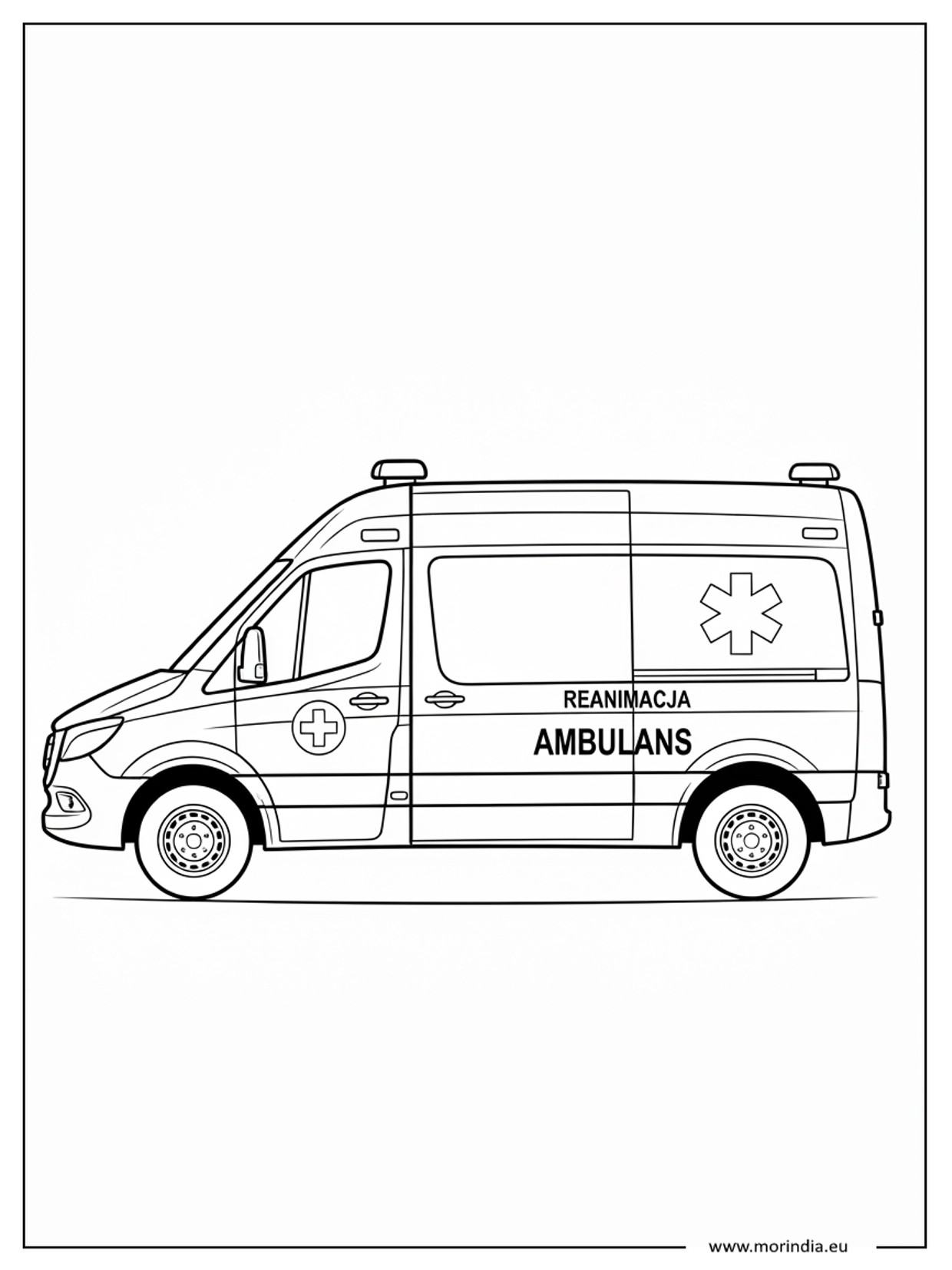 Kolorowanka ambulans reanimacyjny do druku A4