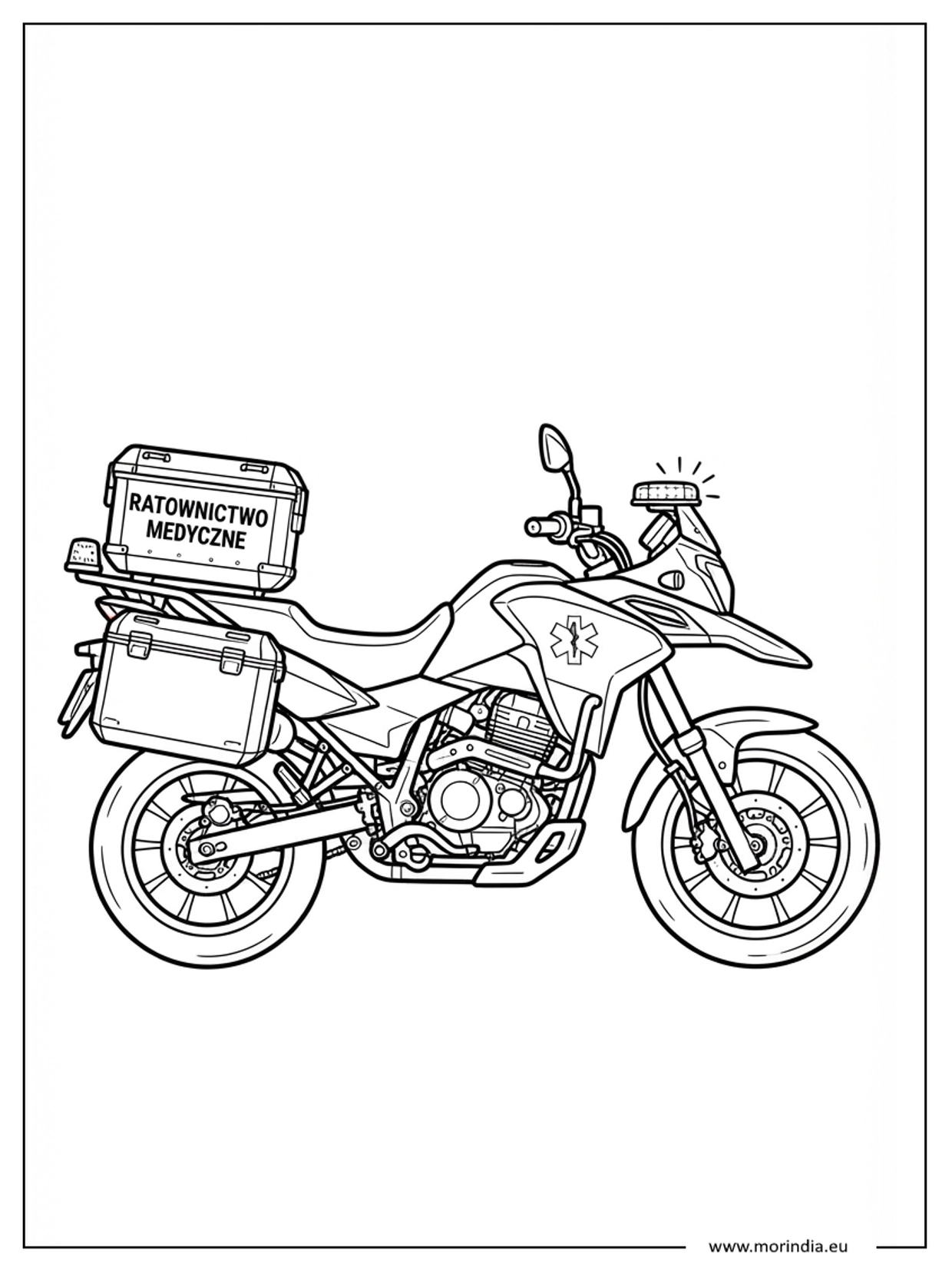 Kolorowanka motocykl ratowniczy medyczny do druku A4